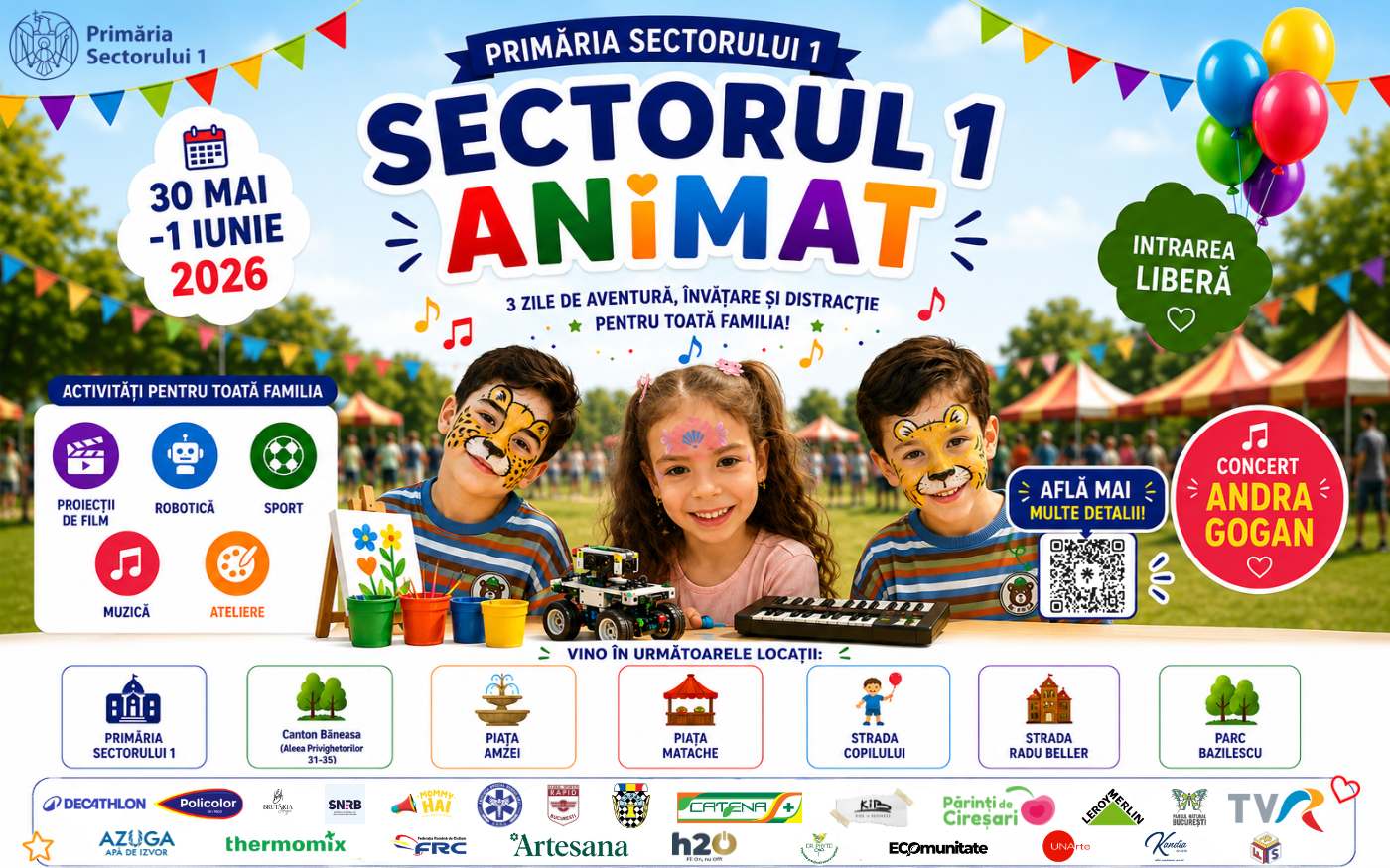 Calendar complet de 1 Iunie la Primăria Sectorului 1: trei zile de ateliere, robotică, VR, șah și activități gratuite pentru copii