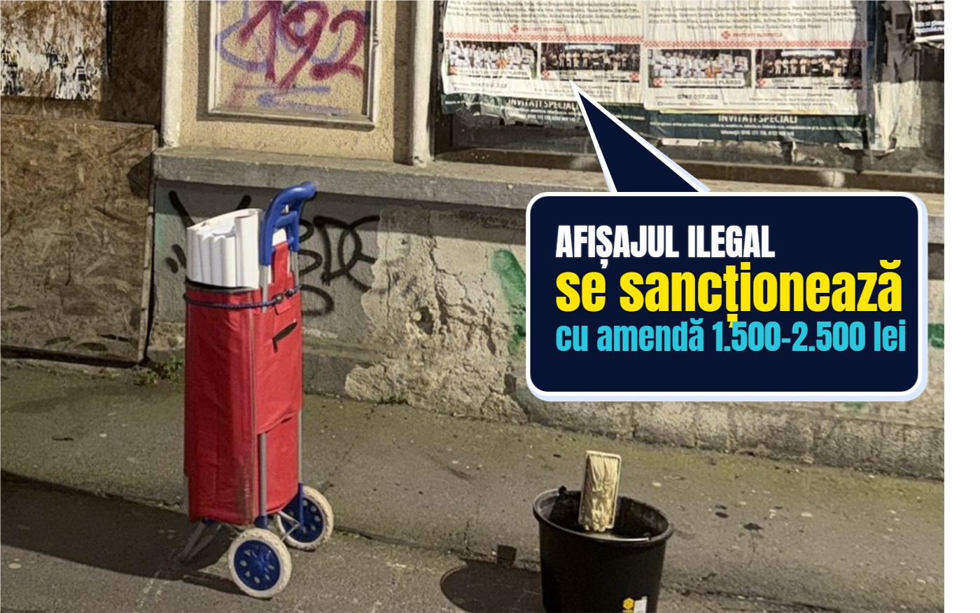 Afișajul ilegal, urmărit pas cu pas în Sectorul 1. Două persoane au fost prinse în flagrant și amendate după ce au lipit afișe pe domeniul public